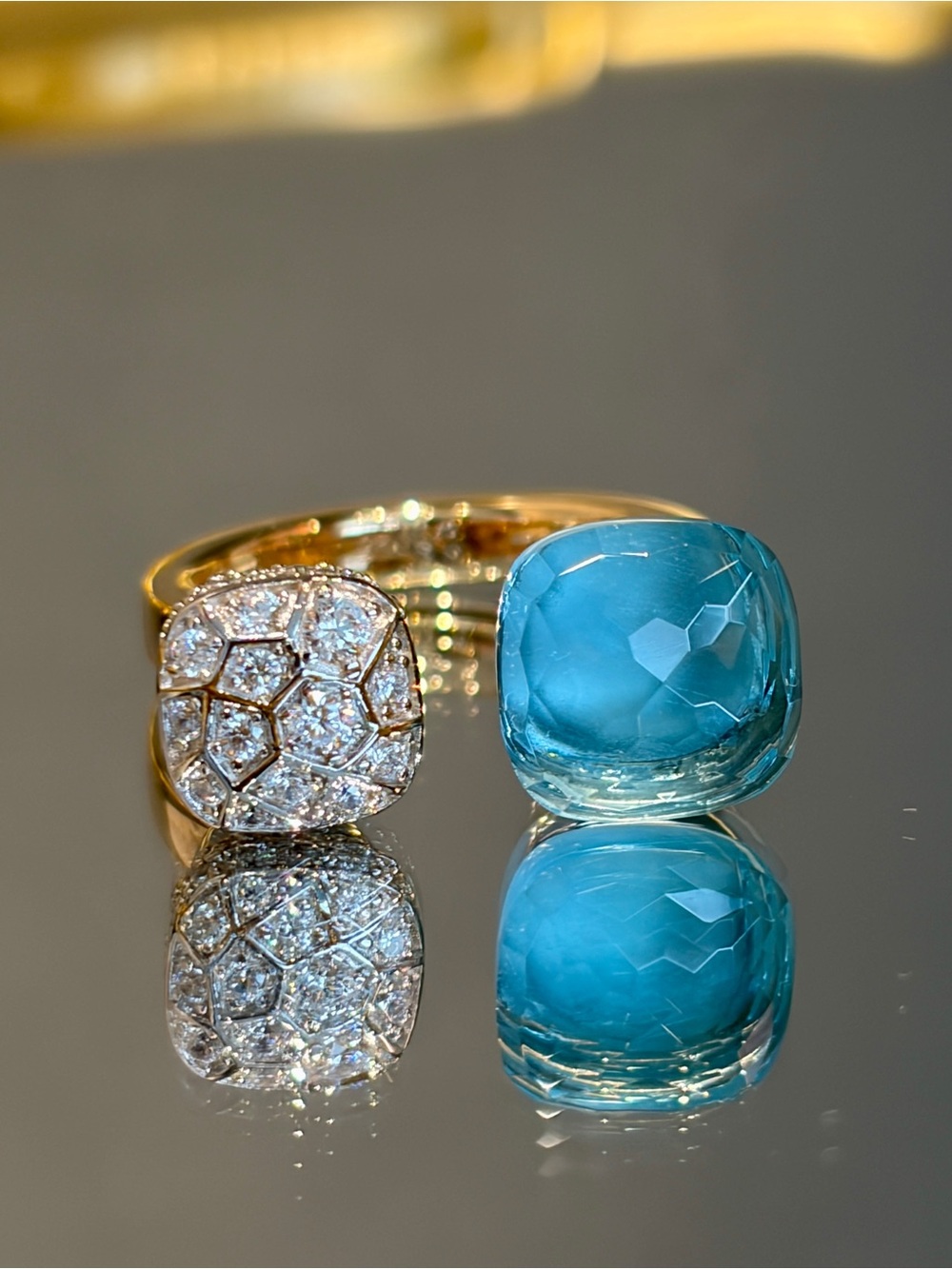 New Certified 14K Gold Plated S925 Two-Stone Sky Blue simulated Topaz Ring